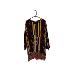 Meetu Magic Tunic Top 1X Fringe Button Down Kaftan Swim Cover Up Beach Festival